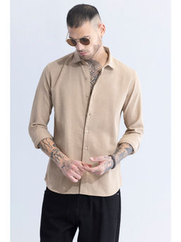 Snitch - Breezy Charm Self Design Beige Shirt
