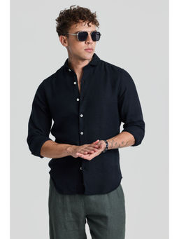 Snitch - Navy Blue Textured Slim Fit Shirt