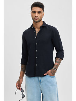 Snitch - Black Textured Slim Fit Shirt
