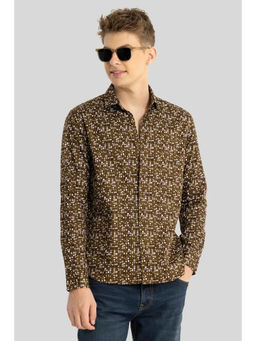 Snitch - Mustard Printed Slim Fit Shirt