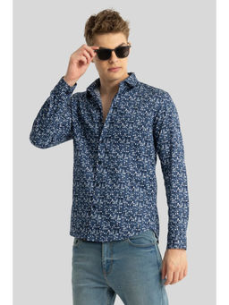 Snitch - Blue Printed Slim Fit Shirt