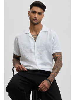 Snitch - White Self Design Boxy Fit Shirt