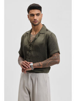 Snitch - Olive Self Design Boxy Fit Shirt