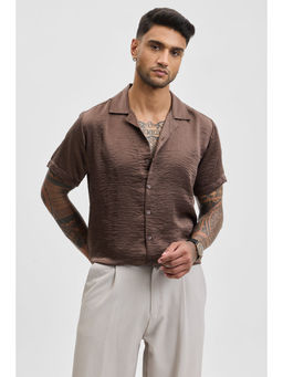 Snitch - Brown Self Design Boxy Fit Shirt