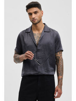 Snitch - Charcoal Grey Self Design Boxy Fit Shirt