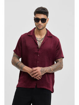Snitch - Maroon Self Design Boxy Fit Shirt