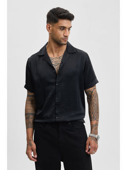 Snitch - Black Self Design Boxy Fit Shirt