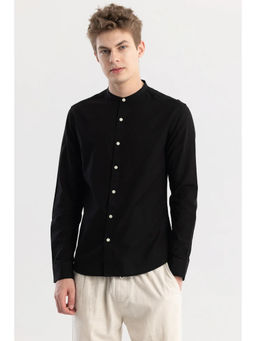 Snitch - Linen Elegance Plain Black Shirt