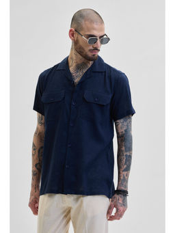 Snitch - Navy Blue Double Pocket Boxy Fit Shirt