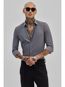 Snitch - Grey Stretchable Pique Shirt