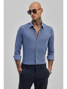 Snitch - Blue Stretchable Pique Shirt