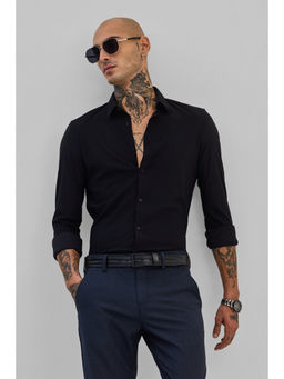 Snitch - Black Stretchable Pique Shirt