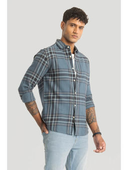 Snitch - Steel Blue Checks Slim Fit Shirt