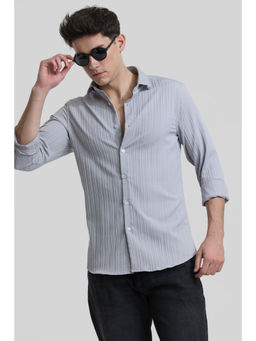 Snitch - Light Grey Stripes Slim Fit Shirt