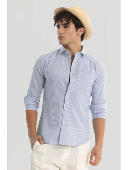 Snitch - Blue Slim Fit Stripes Shirt