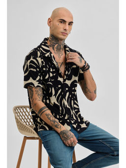 Snitch - Black Self Design Boxy Fit Shirt