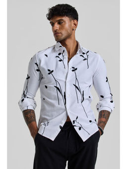 Snitch - White Floral Embroidered Shirt
