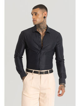 Snitch - Navy Blue Embroidered Stretch Shirt