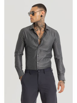 Snitch - Dark Grey Embroidered Stretch Shirt