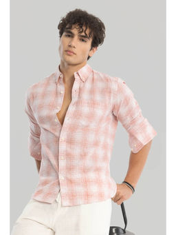 Snitch - Peach Checks Linen Blend Shirt
