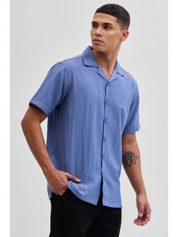 Snitch - Blue Boxy Fit Linen Blend Shirt