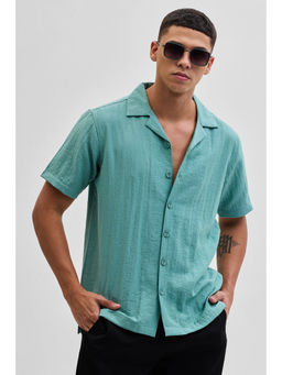 Snitch - Turquoise Boxy Fit Linen Blend Shirt