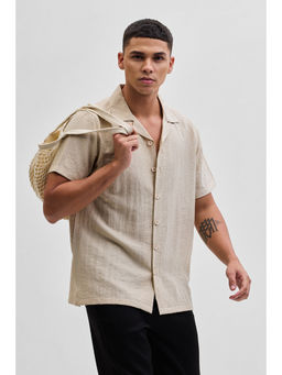 Snitch - Beige Boxy Fit Linen Blend Shirt