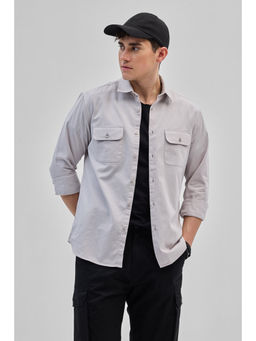 Snitch - Light Grey Solid Double Pocket Overshirt