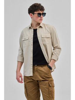 Snitch - Beige Solid Double Pocket Overshirt