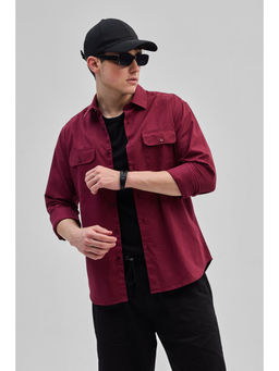 Snitch - Maroon Solid Double Pocket Overshirt