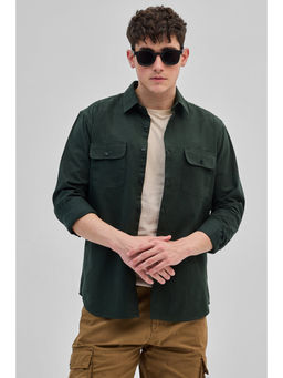Snitch - Dark Green Solid Double Pocket Overshirt