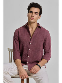 Snitch - Magenta Textured Slim Fit Shirt