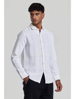 Snitch - White Textured Slim Fit Shirt