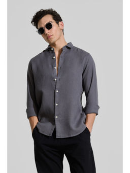 Snitch - Grey Slim Fit Textured Shirt