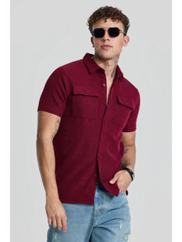 Snitch - Maroon Textured Double Pocket Shirt
