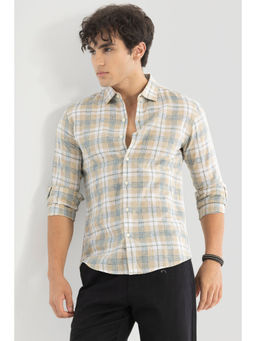 Snitch - Beige Checks Linen Blend Shirt