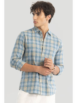Snitch - Blue Checks Linen Blend Shirt