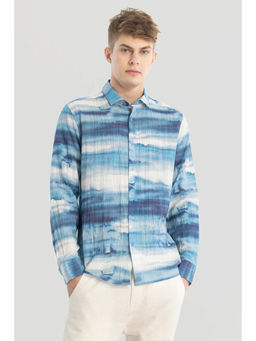 Snitch - Blue Textured Abstract Shirt