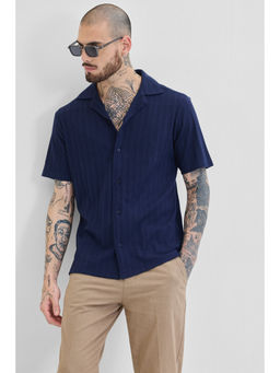 Snitch - Navy Blue Stripes Boxy Fit Shirt