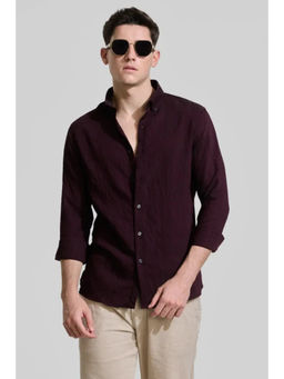 Snitch - Burgundy Textured Slim Fit Shirt