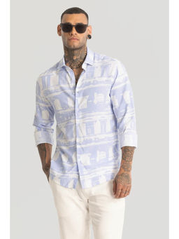 Snitch - Light Blue Abstract Slim Fit Shirt