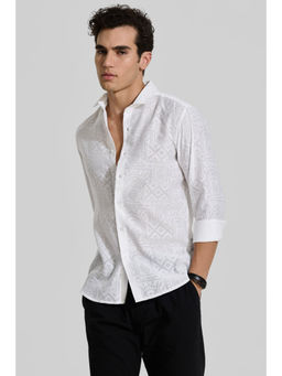 Snitch - Off White Self Design Shirt