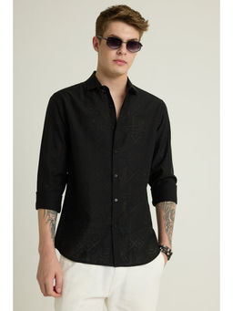 Snitch - Black Self Design Shirt