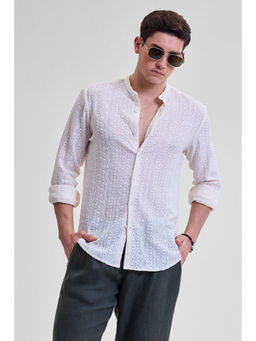 Snitch - Cream Self Design Shirt