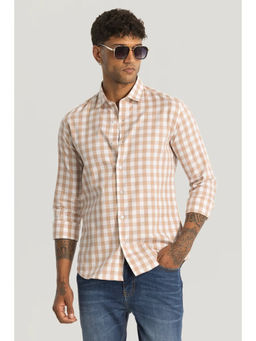 Snitch - Beige Slim Fit Checks Shirt