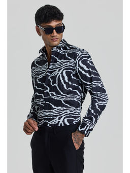 Snitch - Charcoal Abstract Slim Fit Shirt