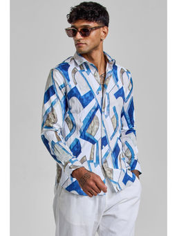 Snitch - Blue Abstract Slim Fit Shirt