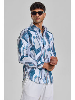 Snitch - Teal Abstract Slim Fit Shirt