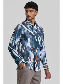 Snitch - Navy Blue Abstract Slim Fit Shirt