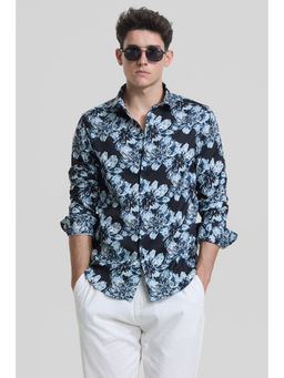 Snitch - Black & Blue Floral Slim Fit Shirt